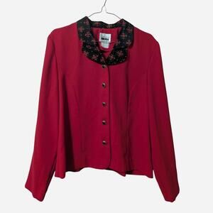 80s Leslie Fay Women's Red and Black Blouse - 10 P